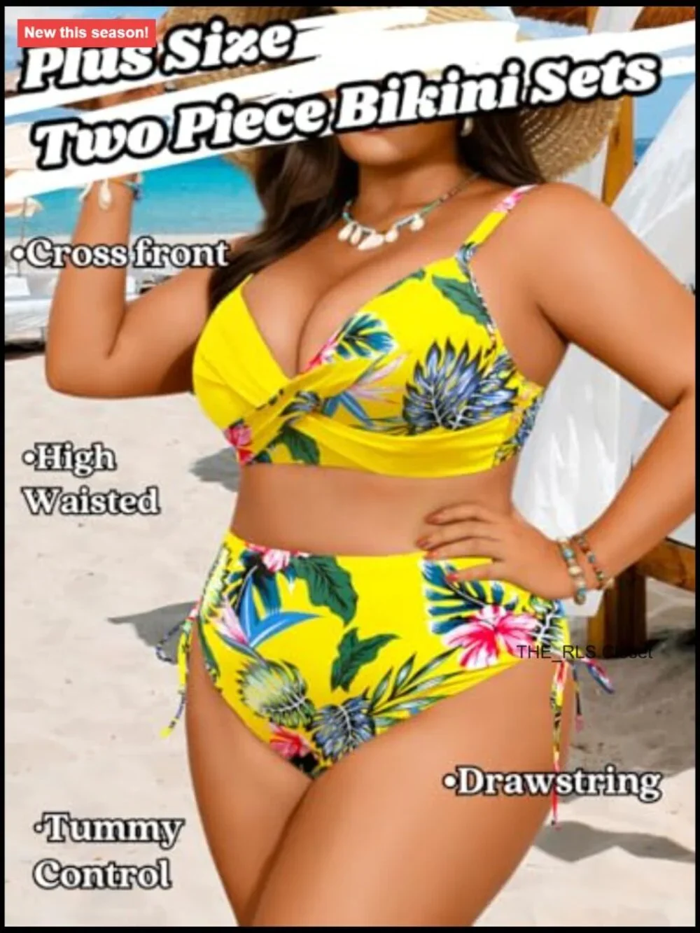 Plus Size Floral Bikini Set, Push Up High Waisted, Tummy Control, Full